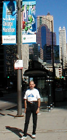 Ray under Chicago Marathon banner